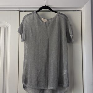 Michael Kors Metallic Gray Short Sleeve Netted Top